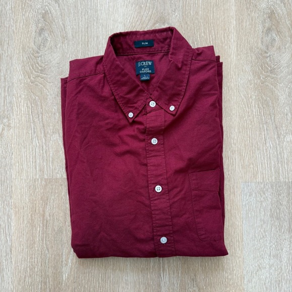 J Crew Shirt Mens Medium Burgundy/Maroon Flex Oxford Button Down Large Slim Fit - Picture 3 of 5